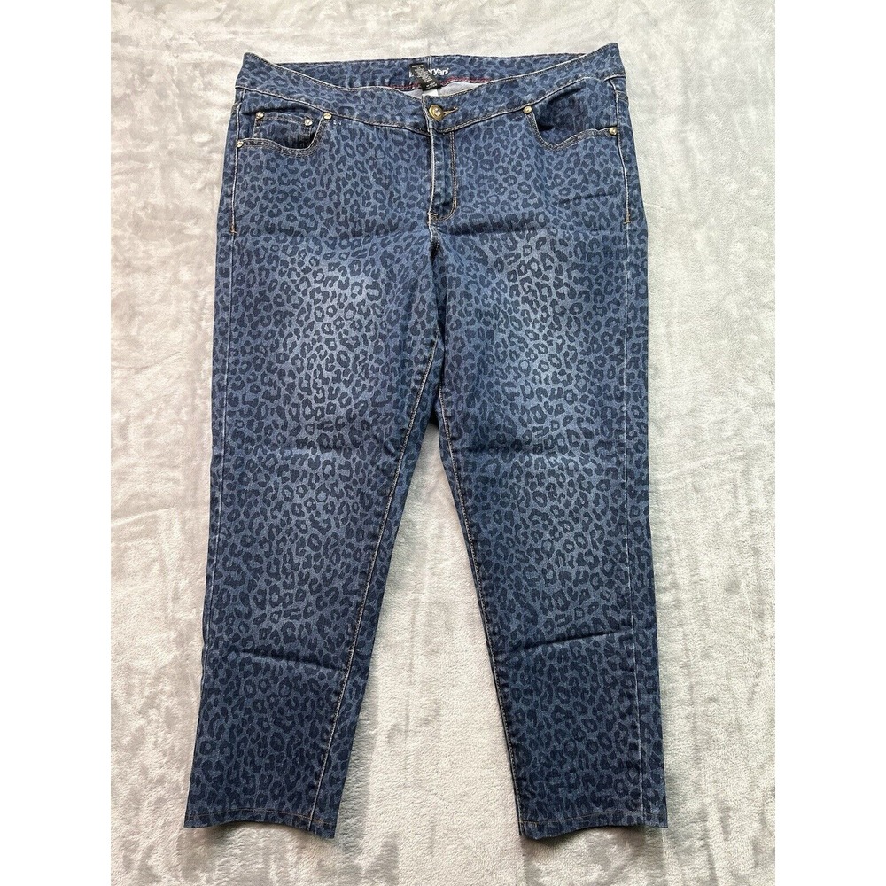 Lane Bryant Womens Plus Sz 18 Slim Designer Jeans Blue Leopard Print Mid Rise